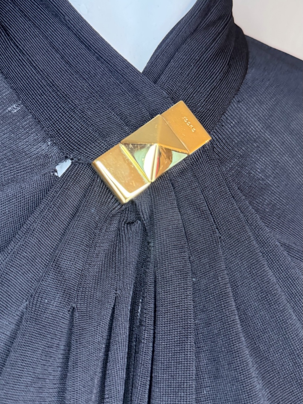 Gucci Black Long-Sleeve Twist-Neck Dress with Gold Accent - Picture 3 of 10